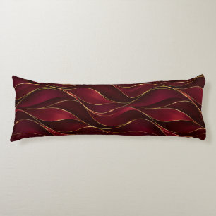 Elegant Burgundy Red Marble Waves with Gold Accent Body Pillow