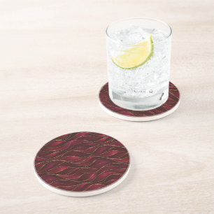 Elegant Burgundy Red Marble Waves with Gold Accent Coaster