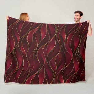 Elegant Burgundy Red Marble Waves with Gold Accent Fleece Blanket