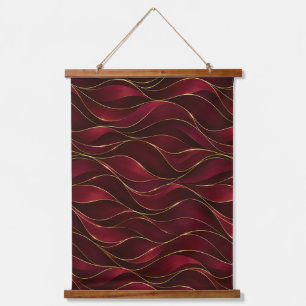 Elegant Burgundy Red Marble Waves with Gold Accent Hanging Tapestry