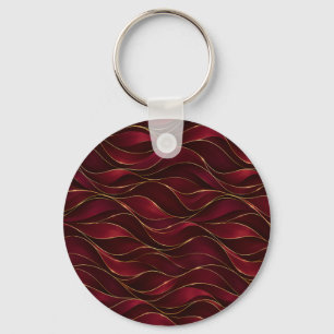 Elegant Burgundy Red Marble Waves with Gold Accent Keychain