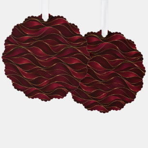 Elegant Burgundy Red Marble Waves with Gold Accent Ornament Card