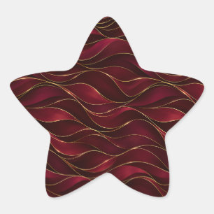 Elegant Burgundy Red Marble Waves with Gold Accent Star Sticker