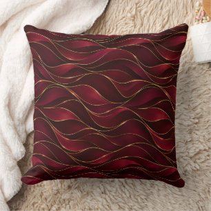 Elegant Burgundy Red Marble Waves with Gold Accent Throw Pillow
