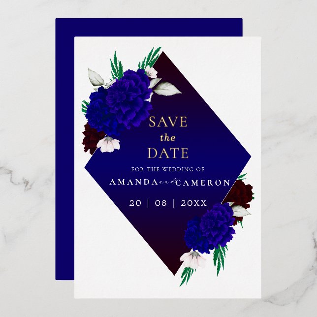 Elegant Burgundy Red Navy Blue "MARIGOLD" Wedding (Front/Back)