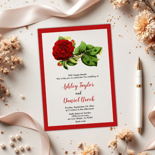 Elegant Burgundy Red Rose Romantic Floral Wedding Acrylic Invitations (Creator Uploaded)