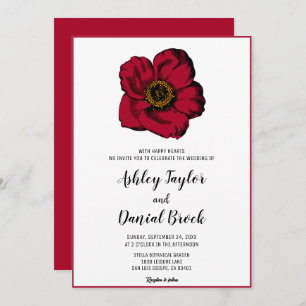 Elegant Burgundy red rose simple floral Wedding In Invitation