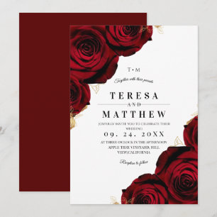 Elegant Burgundy Red Roses Floral Wedding Invitation