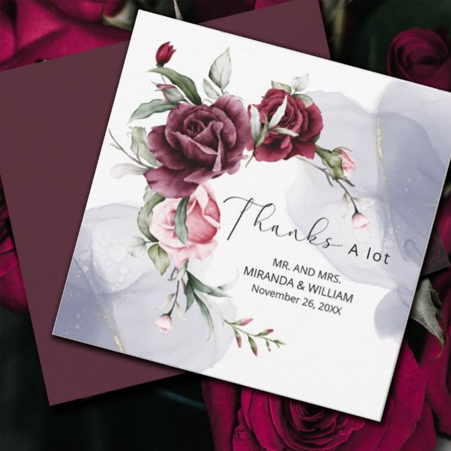 Elegant Burgundy Red Roses Watercolor Thank You Ca (#Romance #redroses #thankyoucard#FloralRomance #romanticburgundy #Blush #elegantinvitation)
