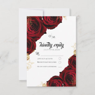 Elegant Burgundy Red Roses Wedding Response Card