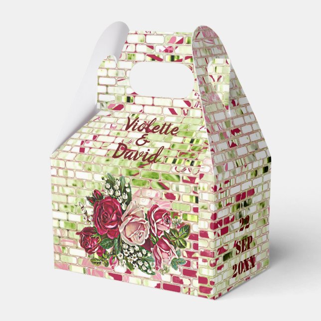 Elegant Burgundy Red Rustic Roses Country Wedding Favor Box (Front Side)