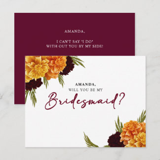Elegant Burgundy Red Watercolor MARIGOL Bridesmaid Postcard