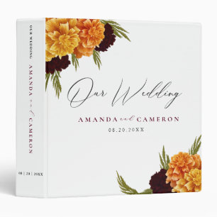 Elegant Burgundy Red Watercolor "MARIGOLD" Wedding Binder