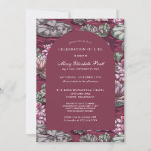 Elegant Burgundy Red Waterlily Funeral Invitation