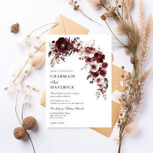 Elegant burgundy rose and floral design Wedding  Invitation