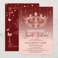 Elegant Burgundy Rose Gold Masquerade Sweet 16