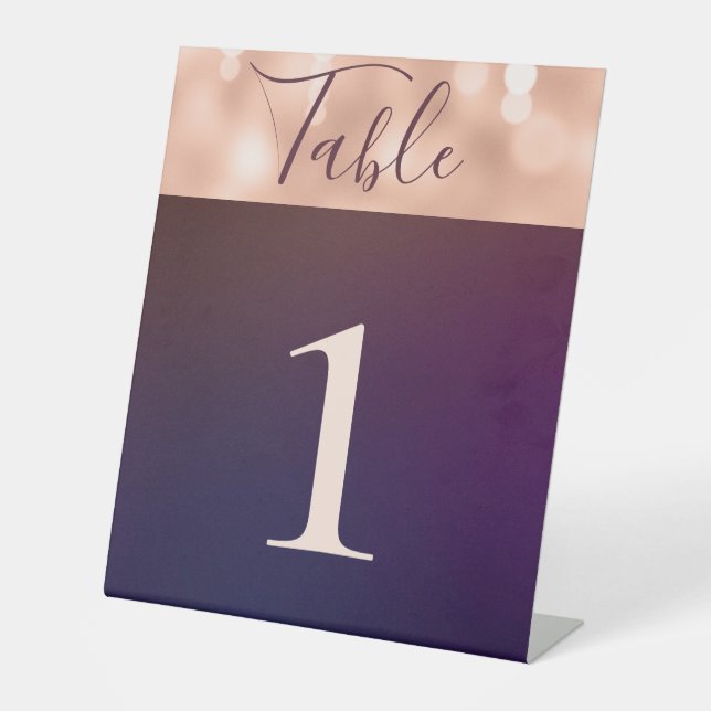 Elegant Burgundy Rose Gold Sparkling Wedding Table Pedestal Sign (Front)