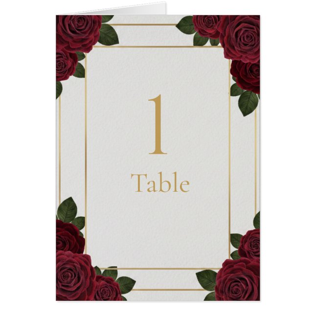 Elegant Burgundy Rose Gold Table Number Card  (Front)