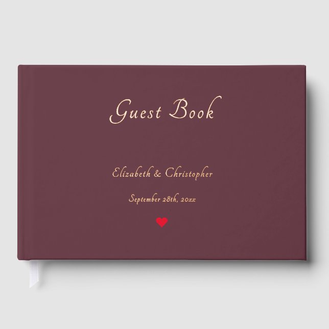 Elegant Burgundy Rose Gold Weddings Anniversary Guest Book (Front)