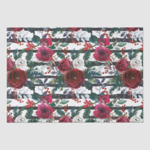Elegant Burgundy Rose Large Stripe Christmas Tissue Paper