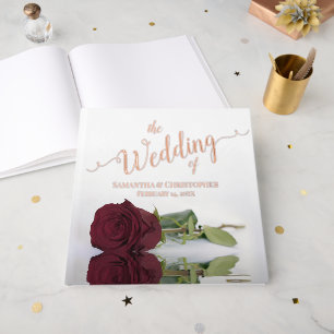 Elegant Burgundy Rose Large Wedding Foil Guest Book