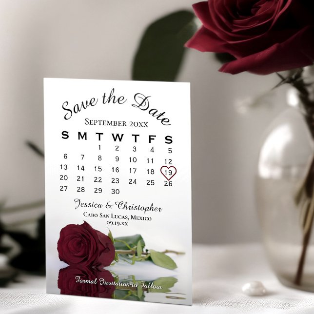 Elegant Burgundy Rose Romantic Wedding Calendar Save The Date (Creator Uploaded)