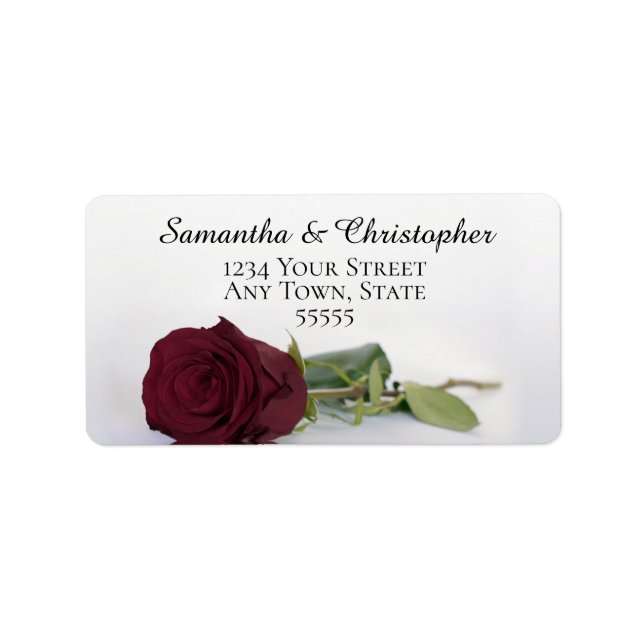 Elegant Burgundy Rose Wedding Address Label (Front)