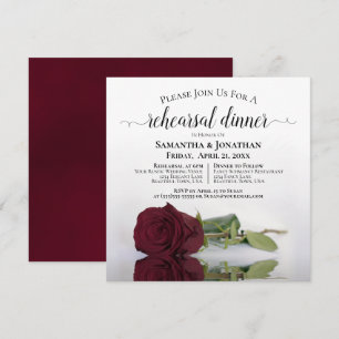 Elegant Burgundy Rose Wedding Rehearsal & Dinner Invitation