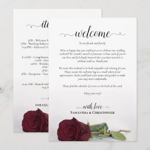 Elegant Burgundy Rose Wedding Welcome & Itinerary Program