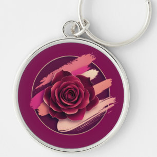 Elegant Burgundy Rose with Abstract Brush Strokes Keychain