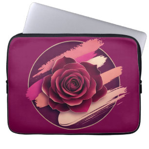 Elegant Burgundy Rose with Abstract Brush Strokes  Laptop Sleeve