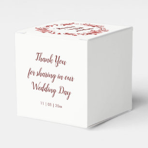 Elegant Burgundy Rose Wreath Monogram Wedding Favor Box