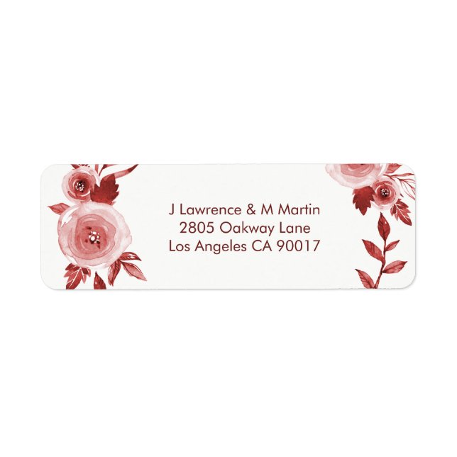 Elegant Burgundy Rose Wreath Watercolor Address (Front)