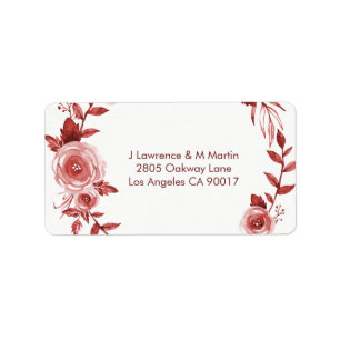 Elegant Burgundy Rose Wreath Watercolor Address Label