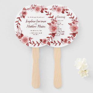 Elegant Burgundy Rose Wreath Wedding Programs Hand Fan