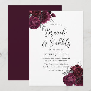 Elegant Burgundy Roses Brunch & Bubbly Bridal Invitation