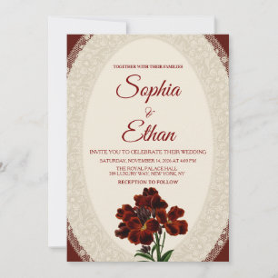 Elegant Burgundy Royal Lace Wedding Invitation