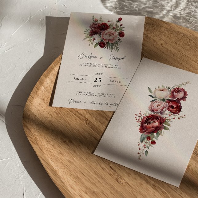 Elegant Burgundy  Rustic Floral Watercolor Wedding Invitation (Creator Uploaded)