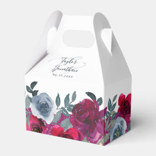 Elegant Burgundy Sage Green Blue Floral Wedding Favor Box