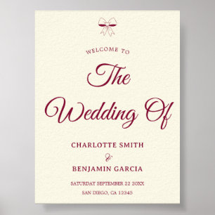 Elegant Burgundy Script Cream Ivory Bow Wedding Poster