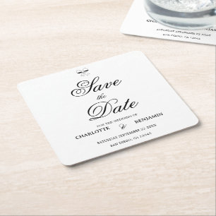 Elegant Burgundy Script Cream Ivory Bow Wedding Square Paper Coaster