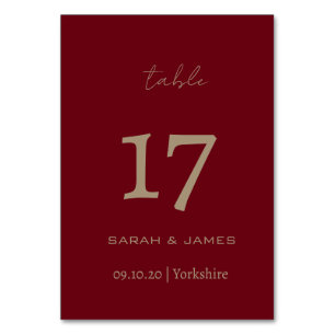Elegant Burgundy Script Custom Table Number Card 