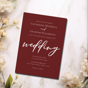 Elegant Burgundy Script Evening Wedding Invitation