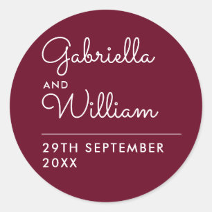 Elegant Burgundy Script Favour Classic Round Stick Classic Round Sticker