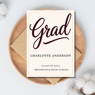 Elegant Burgundy Script Grad Announcement Card