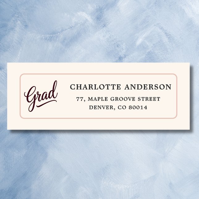 Elegant Burgundy Script Grad Return Label (Creator Uploaded)