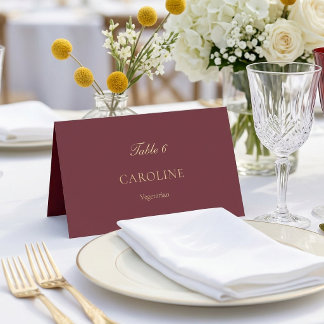 Elegant Burgundy Script Minimalist Wedding Table Place Card