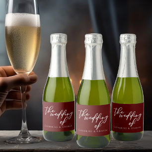Elegant Burgundy Script Personalized Wedding Mini Sparkling Wine Label