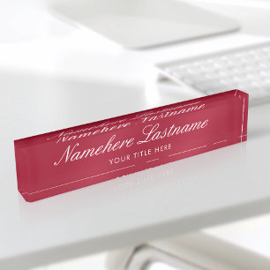 Elegant Burgundy Script Simple Minimalist Modern Nameplate