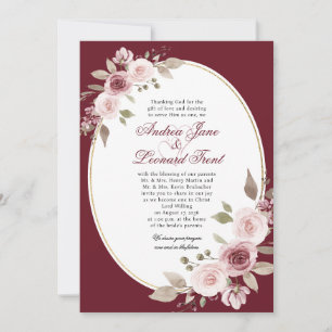 Elegant Burgundy Script Watercolor Floral Wedding Invitation